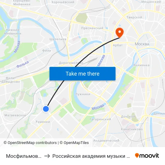 Мосфильмовская ул. to Российская академия музыки имени Гнесиных map