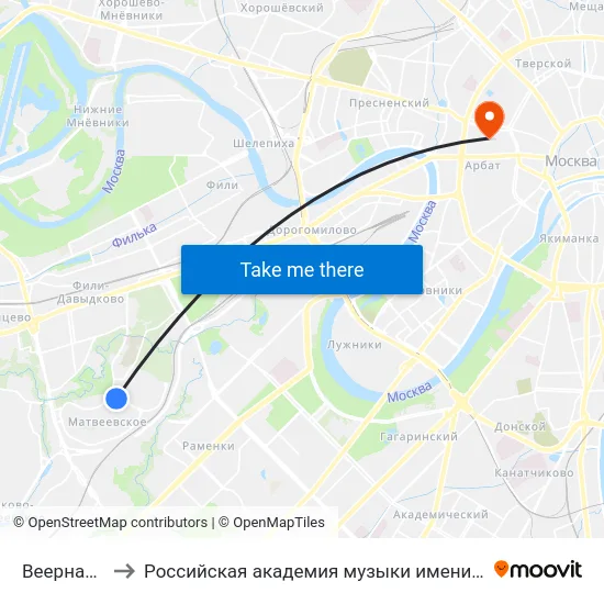 Веерная ул. to Российская академия музыки имени Гнесиных map
