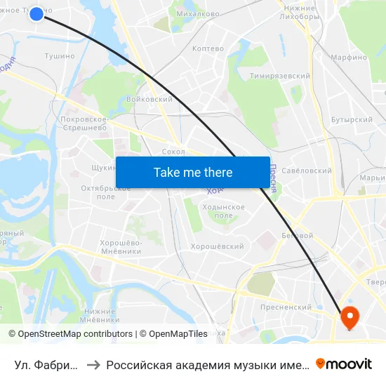 Ул. Фабрициуса to Российская академия музыки имени Гнесиных map