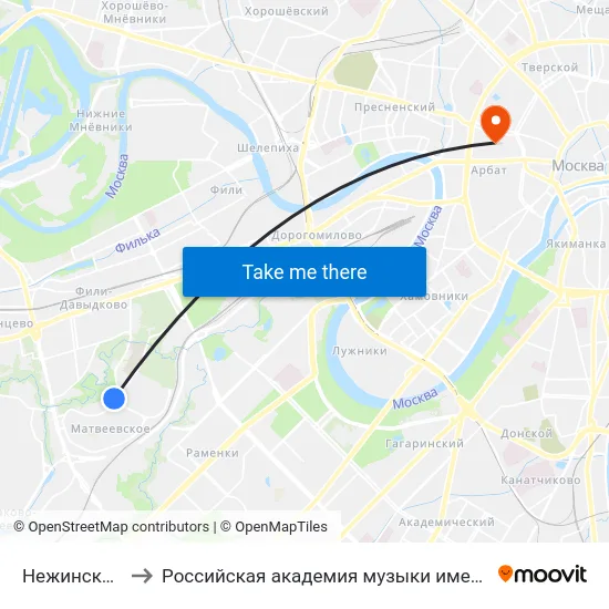 Нежинская ул. to Российская академия музыки имени Гнесиных map