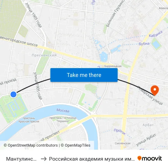 Мантулинская ул. to Российская академия музыки имени Гнесиных map