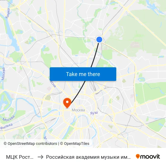 МЦК Ростокино to Российская академия музыки имени Гнесиных map