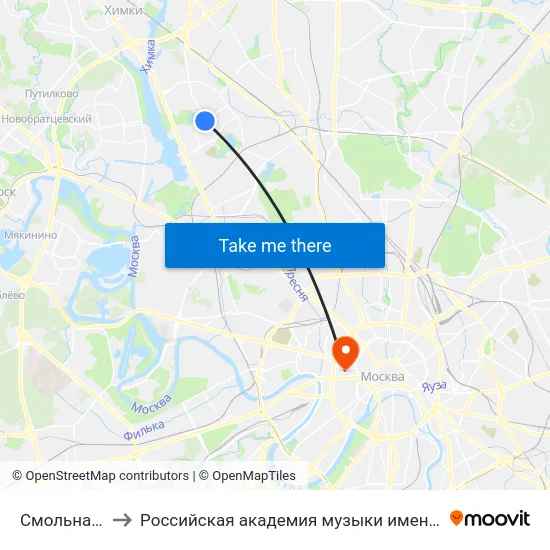 Смольная ул. to Российская академия музыки имени Гнесиных map