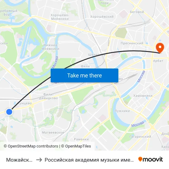 Можайское ш. to Российская академия музыки имени Гнесиных map