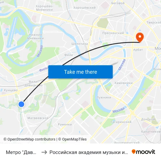 Метро "Давыдково" to Российская академия музыки имени Гнесиных map