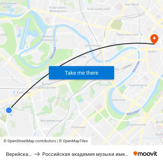 Верейская ул. to Российская академия музыки имени Гнесиных map
