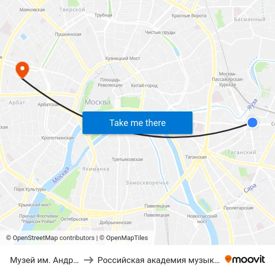 Музей им. Андрея Рублева to Российская академия музыки имени Гнесиных map