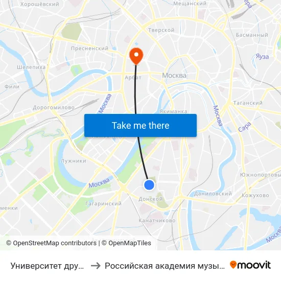 Университет дружбы народов to Российская академия музыки имени Гнесиных map