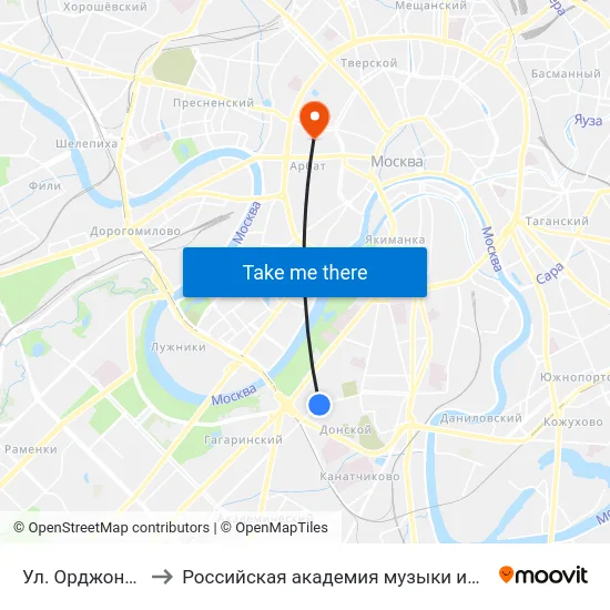 Ул. Орджоникидзе to Российская академия музыки имени Гнесиных map