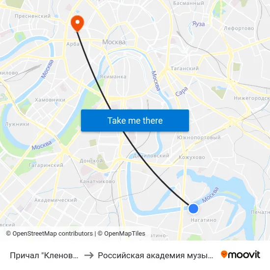 Причал "Кленовый бульвар" to Российская академия музыки имени Гнесиных map