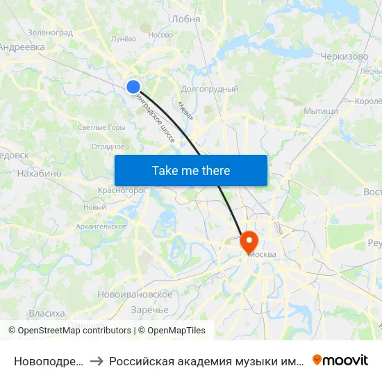 Новоподрезково to Российская академия музыки имени Гнесиных map