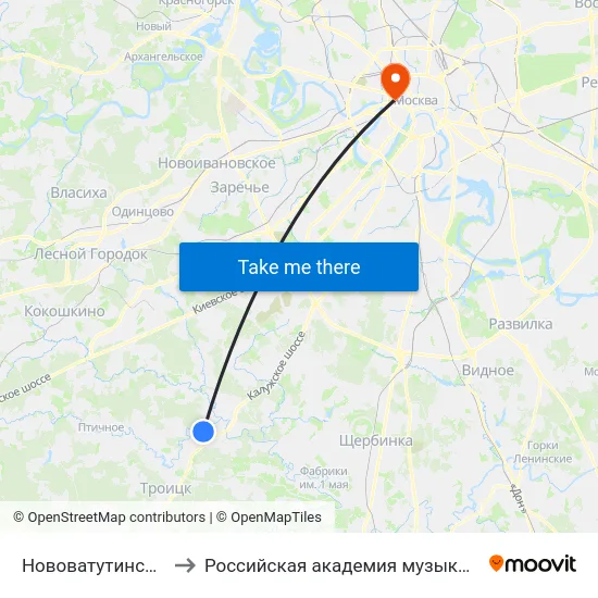 Нововатутинский просп. to Российская академия музыки имени Гнесиных map