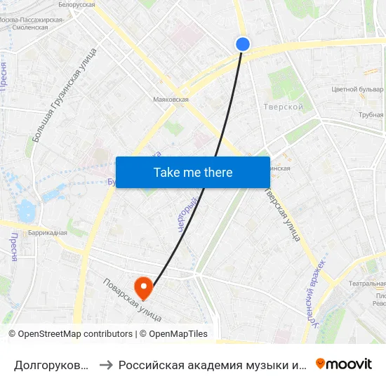 Долгоруковская ул. to Российская академия музыки имени Гнесиных map