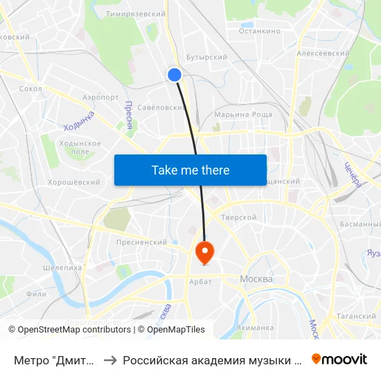 Метро "Дмитровская" to Российская академия музыки имени Гнесиных map