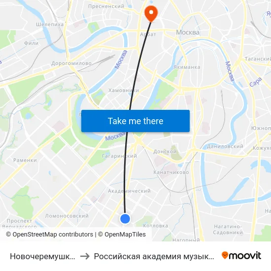 Новочеремушкинская ул. to Российская академия музыки имени Гнесиных map