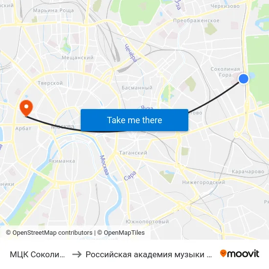 МЦК Соколиная Гора to Российская академия музыки имени Гнесиных map