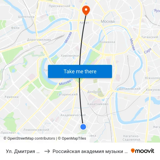 Ул. Дмитрия Ульянова to Российская академия музыки имени Гнесиных map