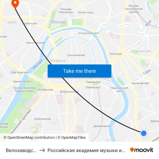 Велозаводская ул. to Российская академия музыки имени Гнесиных map