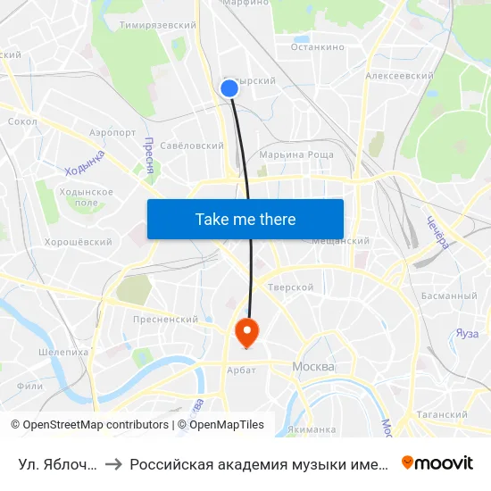 Ул. Яблочкова to Российская академия музыки имени Гнесиных map