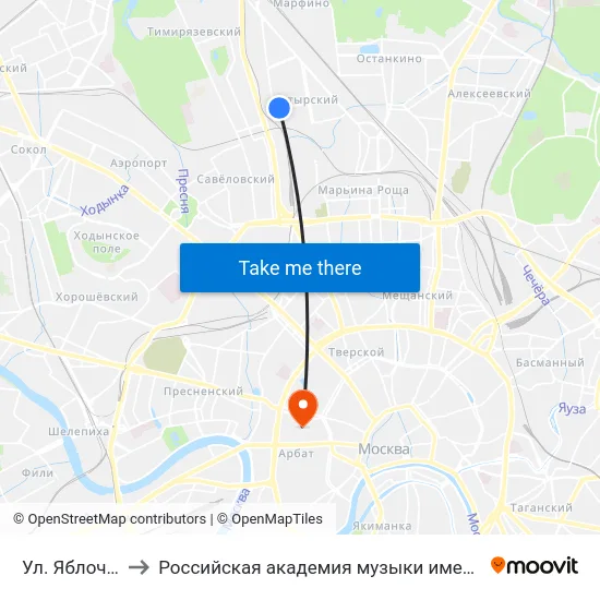 Ул. Яблочкова to Российская академия музыки имени Гнесиных map