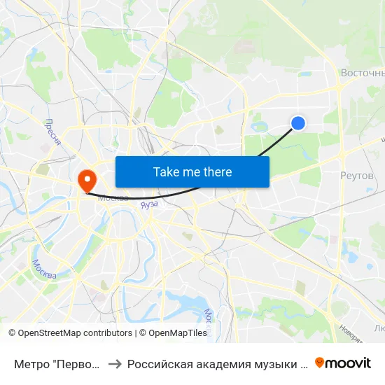 Метро "Первомайская" to Российская академия музыки имени Гнесиных map