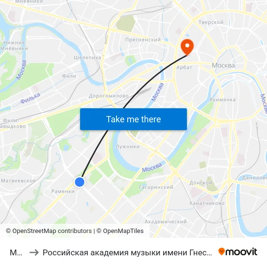 МГУ to Российская академия музыки имени Гнесиных map