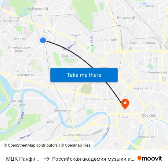 МЦК Панфиловская to Российская академия музыки имени Гнесиных map