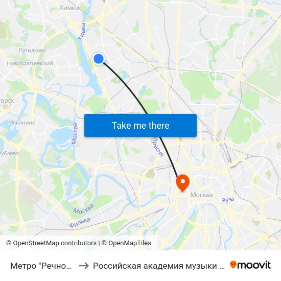 Метро "Речной вокзал" to Российская академия музыки имени Гнесиных map