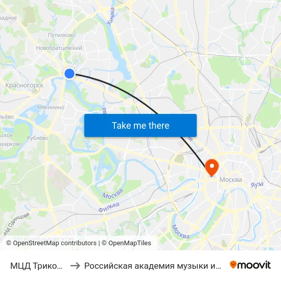 МЦД Трикотажная to Российская академия музыки имени Гнесиных map