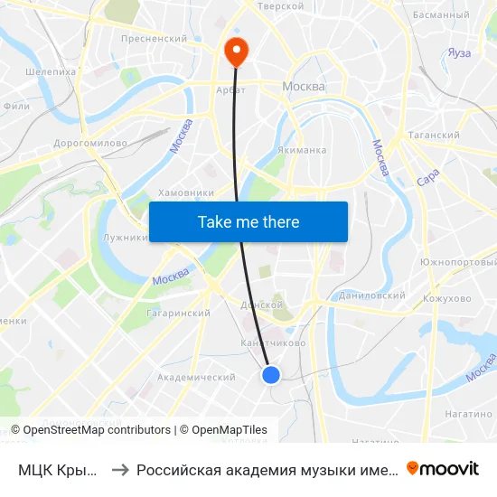 МЦК Крымская to Российская академия музыки имени Гнесиных map