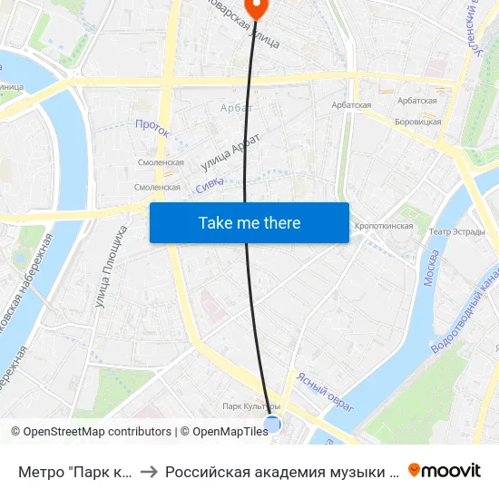 Метро "Парк культуры" to Российская академия музыки имени Гнесиных map