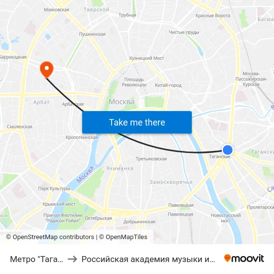 Метро "Таганская" to Российская академия музыки имени Гнесиных map