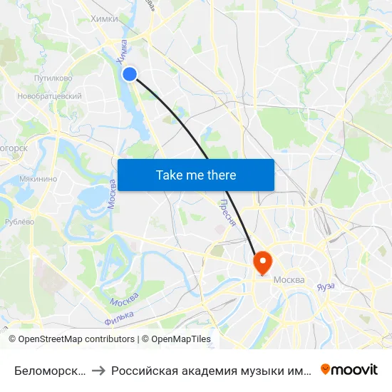Беломорская ул. to Российская академия музыки имени Гнесиных map