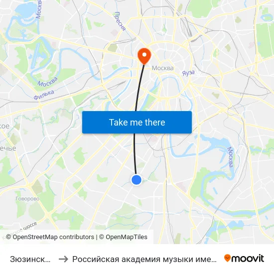 Зюзинская ул. to Российская академия музыки имени Гнесиных map