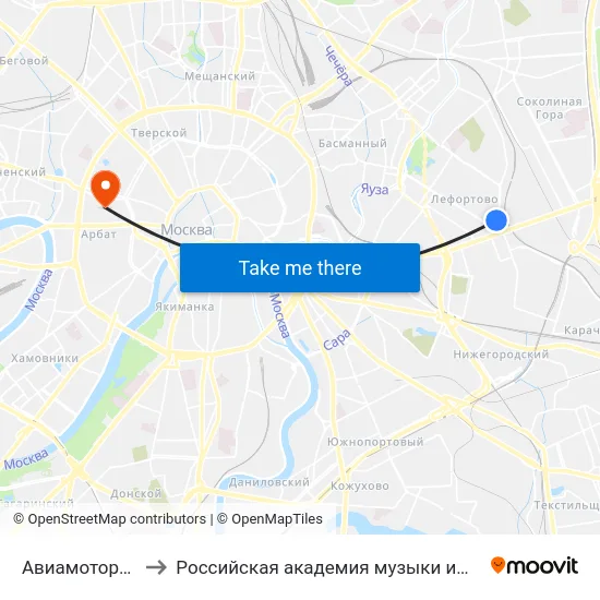 Авиамоторная ул. to Российская академия музыки имени Гнесиных map