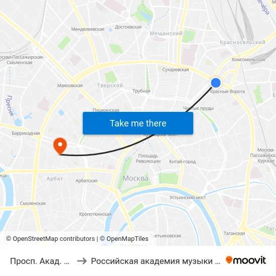 Просп. Акад. Сахарова to Российская академия музыки имени Гнесиных map