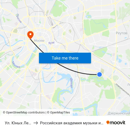 Ул. Юных Ленинцев to Российская академия музыки имени Гнесиных map