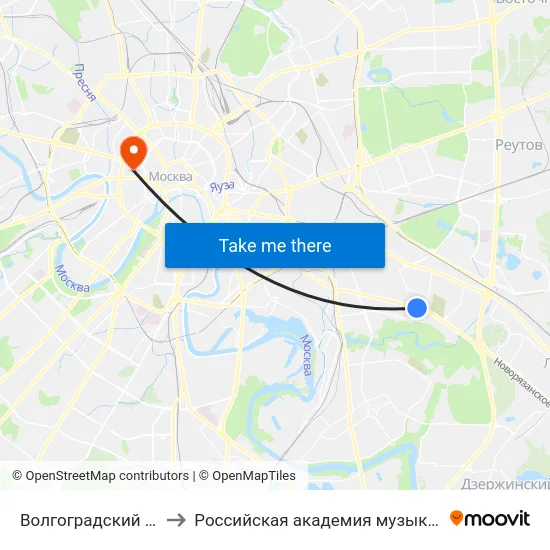 Волгоградский просп., 163 to Российская академия музыки имени Гнесиных map