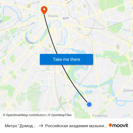 Метро "Домодедовская" to Российская академия музыки имени Гнесиных map