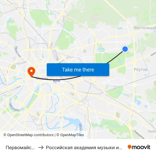 Первомайская ул. to Российская академия музыки имени Гнесиных map