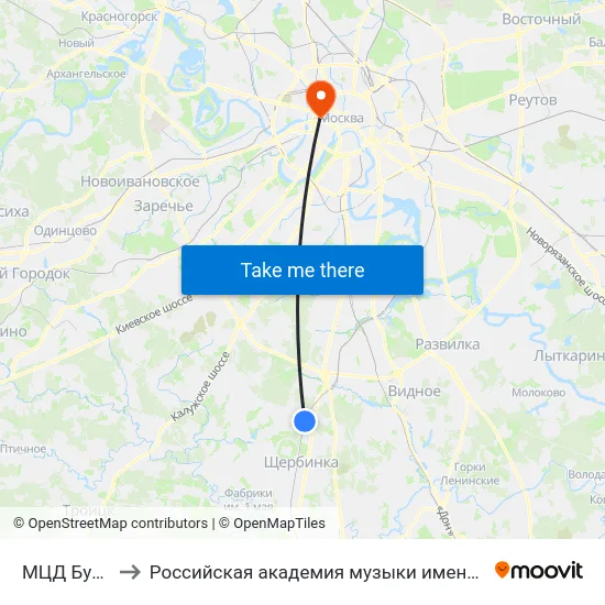 МЦД Бутово to Российская академия музыки имени Гнесиных map