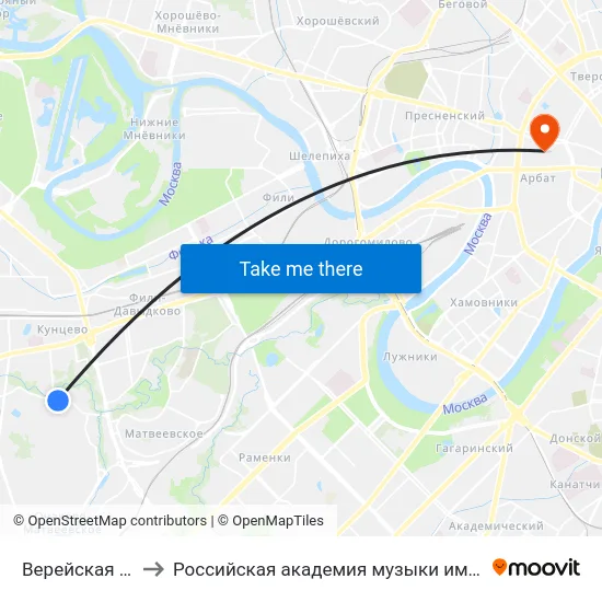 Верейская ул., 25 to Российская академия музыки имени Гнесиных map