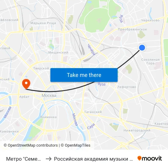 Метро "Семеновская" to Российская академия музыки имени Гнесиных map