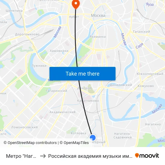 Метро "Нагорная" to Российская академия музыки имени Гнесиных map