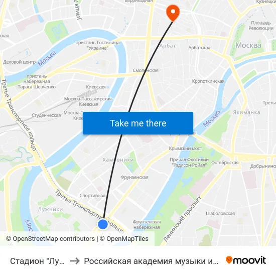 Стадион "Лужники" to Российская академия музыки имени Гнесиных map