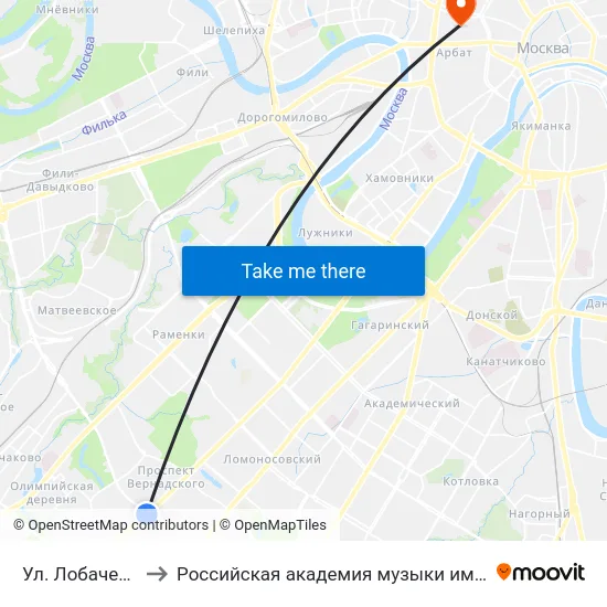 Ул. Лобачевского to Российская академия музыки имени Гнесиных map
