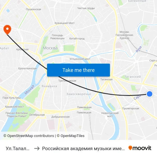 Ул.Талалихина to Российская академия музыки имени Гнесиных map
