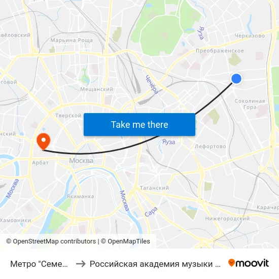 Метро "Семеновская" to Российская академия музыки имени Гнесиных map