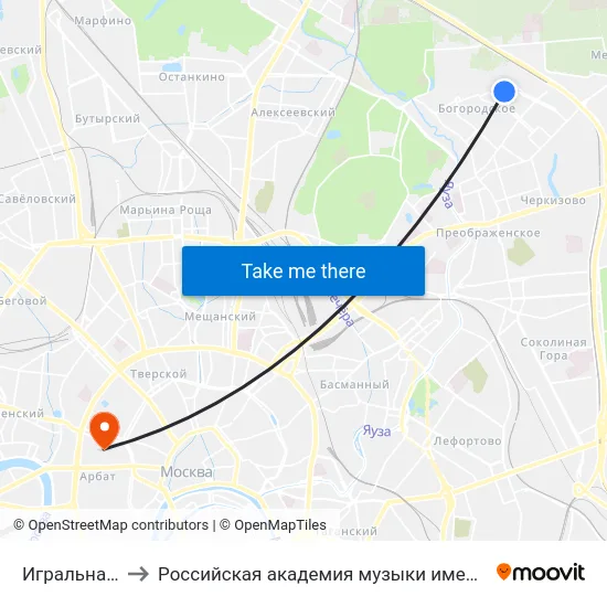 Игральная ул. to Российская академия музыки имени Гнесиных map