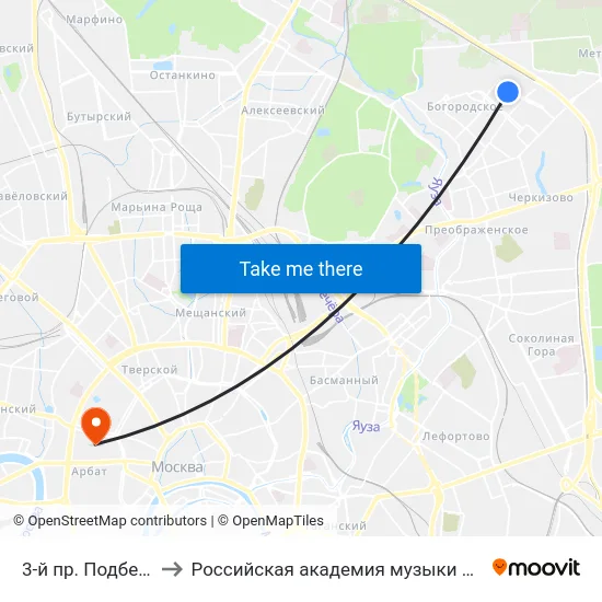3-й пр. Подбельского to Российская академия музыки имени Гнесиных map